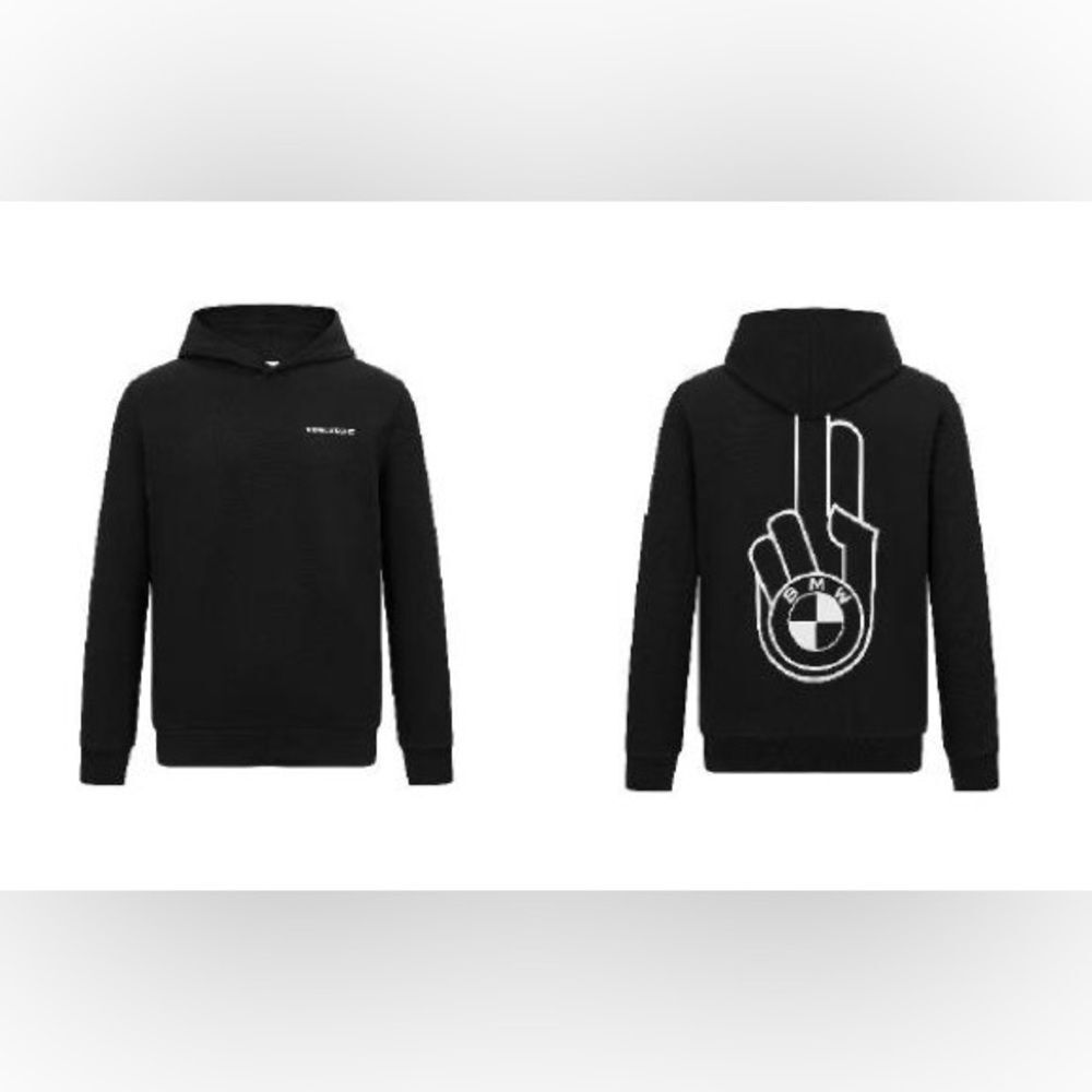 BMW Black Hoodie with White Logo Outline Men’s Size XXL
